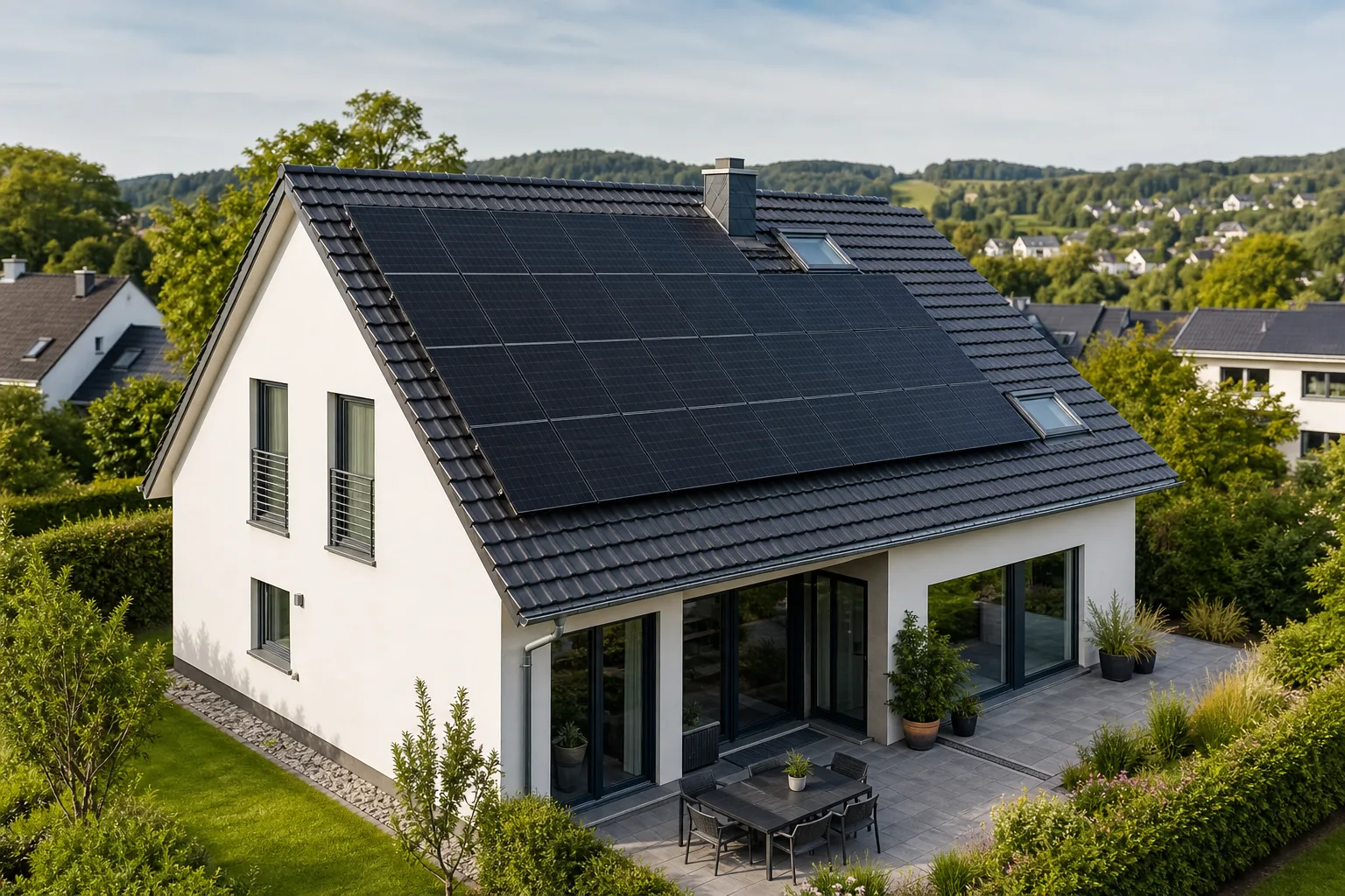 Wohnhaus mit Photovoltaikanlage auf dem Dach